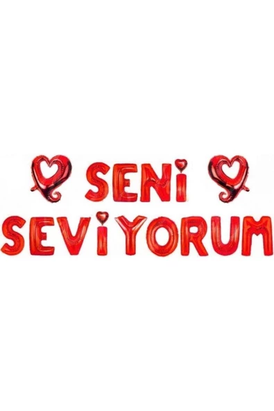 Pazariz Kırmızı Seni Seviyorum Folyo Balon Set 13 Harf Balon+2 Kalp Balon ürün görseli 1