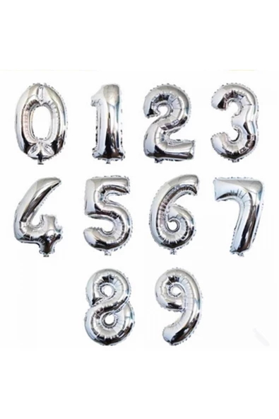 Pazariz Folyo Sayı Balon 3-4-5-6-7-8-9 Sayıları 16 Inç Gümüş ürün görseli 1