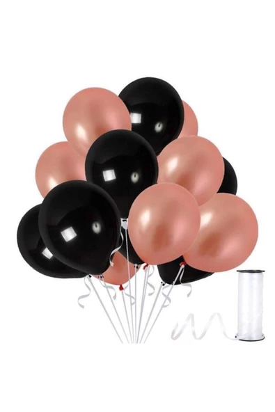 Pazariz 20 Adet Rose Gold, Siyah Balon Konsepti-uçan Balon ürün görseli 1
