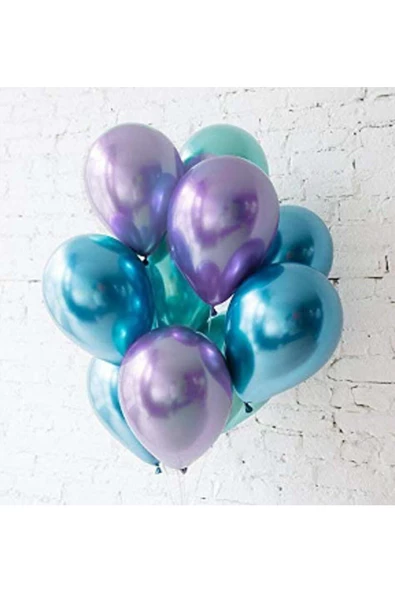 Pazariz Krom Parlak Metalik Yeşil-mavi-mor Renk 20'li Balon ( 3'lü Renk Seti ) ürün görseli 1