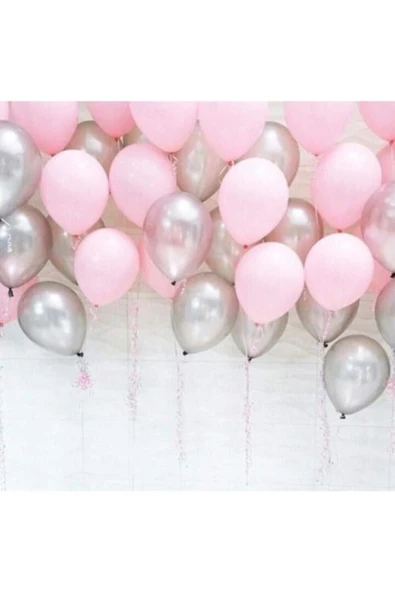 Pazariz 25 Ad Metalik Sedefli (şeker Pembe-gümüş Gri) Balon Helyumla Uçan ürün görseli 1