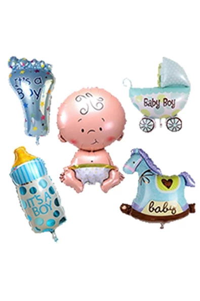 Pazariz Mavi Baby Shower 5 Li Folyo Balon Seti ürün görseli 1
