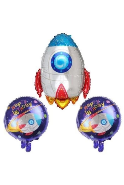 Pazariz Uzay Temalı Roket Folyo Balon Seti 3'lü ürün görseli 1