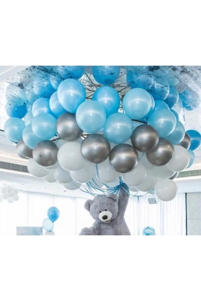 Pazariz 30 Adet Metalik Balon (mavi - Beyaz - Gümüş Karışık) Uçan Balon ürün görseli 1