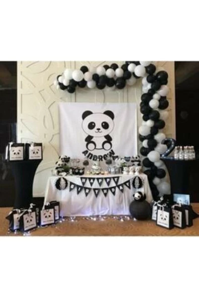 Pazariz 50 Adet 12 Inç Parti Balonu Metalik Beyaz - Pastel Siyah + 5 Mt Balon Zinciri ürün görseli 1
