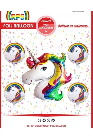 Pazariz Unicorn 5'li Folyo Balon ürün görseli 1