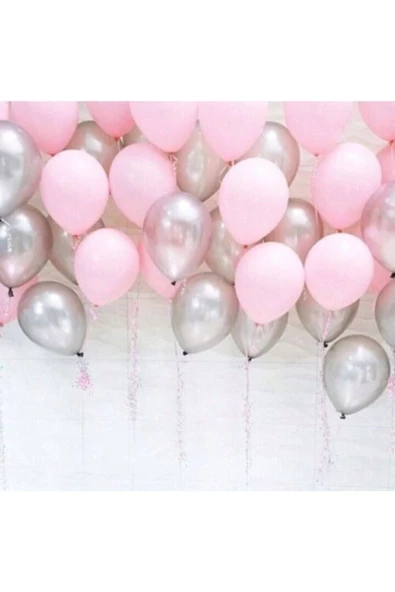 Pazariz Metalik Sedefli (pembe -gümüş Karışık) Uçan Balon 50 Adet ürün görseli 1