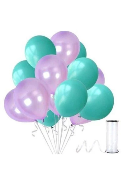 Pazariz 30 Adet Su Yeşili-lila Metalik Sedefli Balon ürün görseli 1