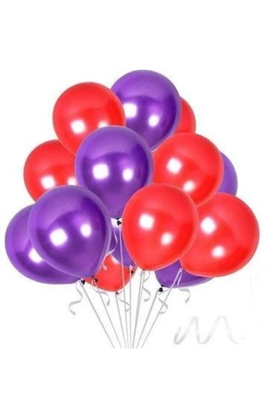 Pazariz 35 Adet Metalik Sedefli Mor, Kırmızı Balon-uçan- Balon ürün görseli 1