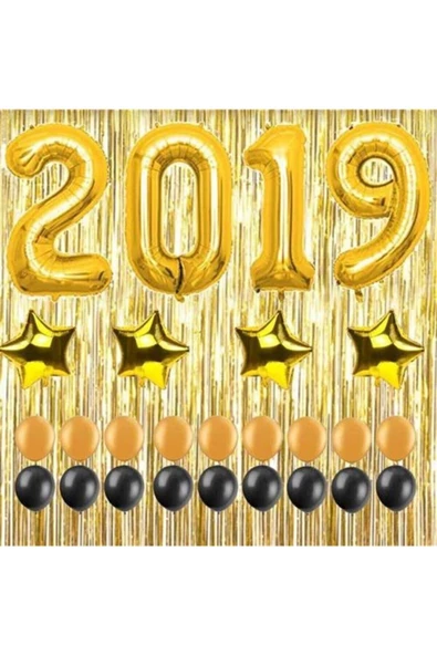 Pazariz Balon 2019 Rakam Balon Seti -90 Cm Gold - Balon Pompası ! ürün görseli 1