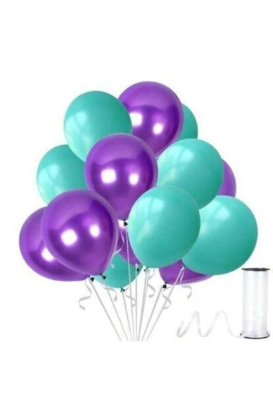 Pazariz 30 Adet Su Yeşili-mor Metalik Sedefli Balon ürün görseli 1