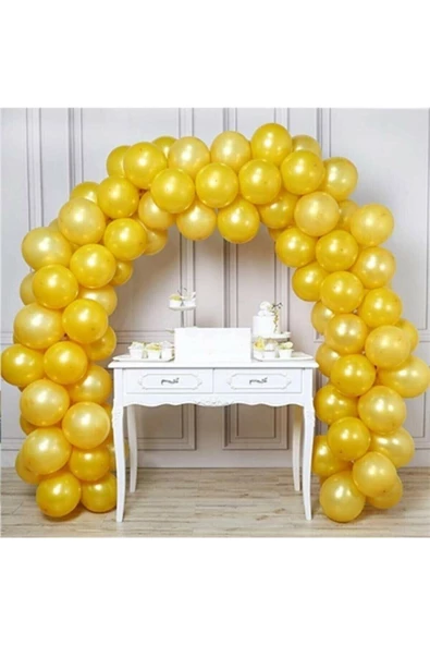 Pazariz 50 Adet 12 Inç Parti Balonu Metalik Gold + 5 Mt Balon Zinciri ürün görseli 1