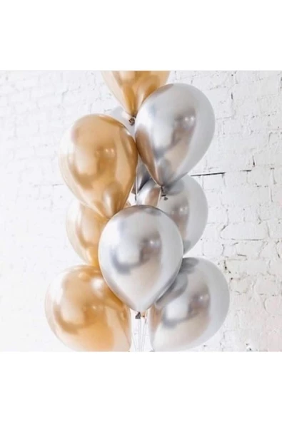 Pazariz Balon Parti Balonu Krom Balon Gold-gümüş Balon 10 Adet ürün görseli 1