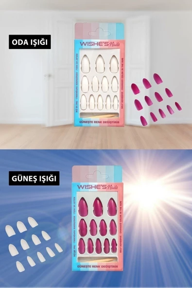 Pazariz Işıkda Renk Değiştiren Sihirli Takma Tırnak 12 Adet Pembe Itici+yapıştırıcı+törpü Set ürün görseli 1