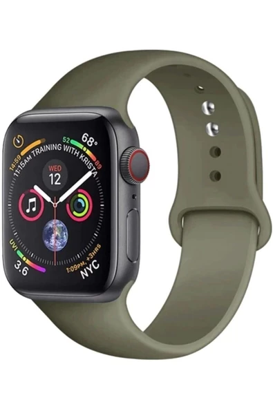 Pazariz Apple Watch Uyumlu38mm 40mm 41mm 1/2/3/4/5/6/se/7/8 Spor Silikon Kordon Haki Yeşil ürün görseli 1