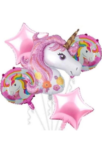 Pazariz Mutluluk 5'li Pembe Unicorn Folyo Balon Seti ürün görseli 1
