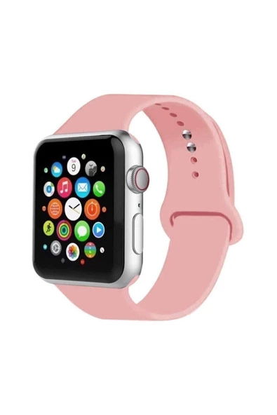 Pazariz Apple Watch Uyumlu2 3 4 5 6 7 Se 38 Mm 40 Mm 41 Mm Silikon Kordon Kayış Toz Pembe ürün görseli 1