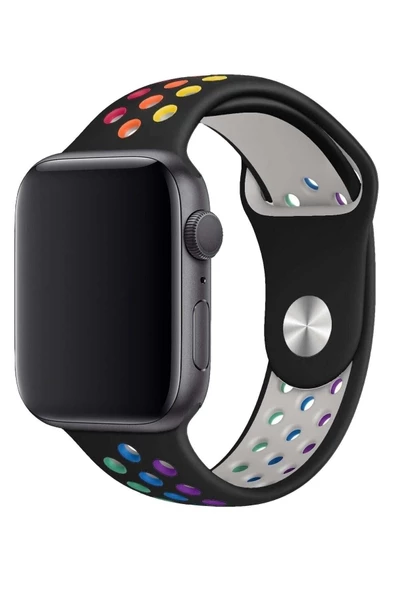Pazariz Apple Watch Uyumlugökkuşağı Delikli Spor Kordon Kayış Erkek 45m ürün görseli 1