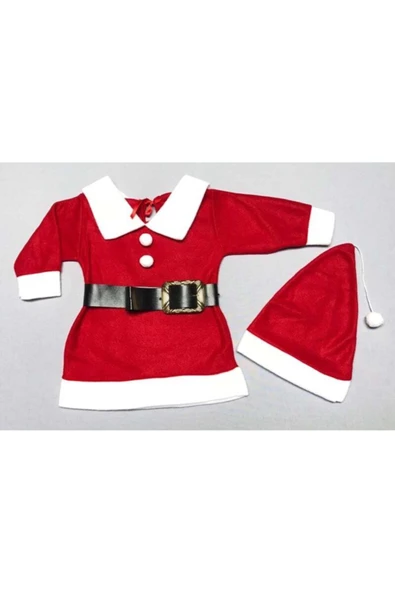 Pazariz Kırmızı Kız Bebek Noel Baba Şapkalı Yılbaşı Takımı ürün görseli 1