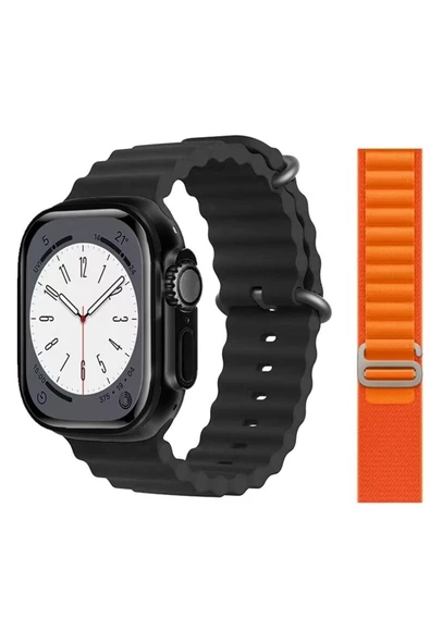 Pazariz Gs8 Watch 8 Ultra Akıllı Saat Siyah Türkçe Watch 2.02 Inc Turuncu Silikon Kordon Hediye ürün görseli 1