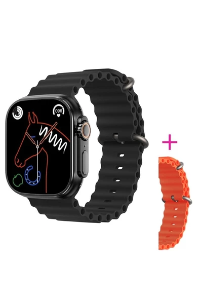 Pazariz Gs8 Watch 8 Ultra Akıllı Saat Siyah Türkçe Watch 2.02 Inc Turuncu Silikon Kordon Hediye ürün görseli 1