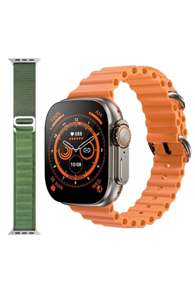 Pazariz Gs8 Watch 8 Ultra Akıllı Saat Turuncu Türkçe Watch 2.02 Inc Yeşil Bez Kordon Hediye ürün görseli 1