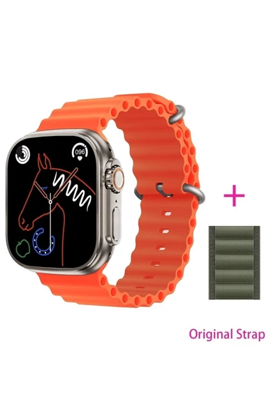 Pazariz Gs8 Watch 8 Ultra Akıllı Saat Turuncu Türkçe Watch 2.02 Inc Yeşil Silikon Kordon Hediye ürün görseli 1