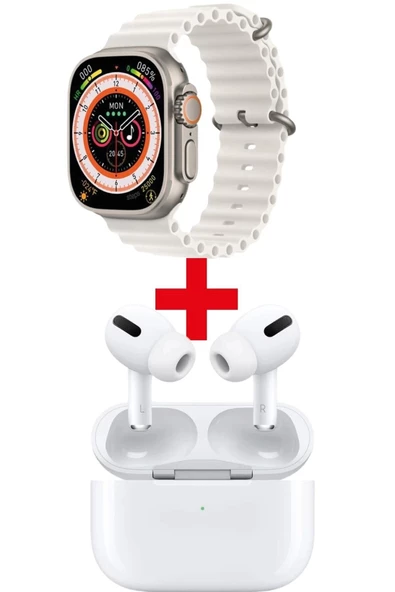 Pazariz Gs8 Watch 8 Ultra Akıllı Saat Beyaz Watch + Beyaz Pro4 Benzeri Bluetooth Kulaklık Hediye ürün görseli 1