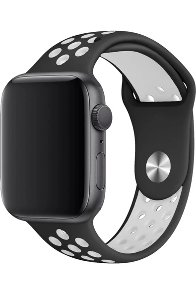 Pazariz Apple Watch Uyumlu8 Ultra 49mm Ile Kayış Spor Delikli Silikon Sd01 Kordon Siyah-beyaz ürün görseli 1