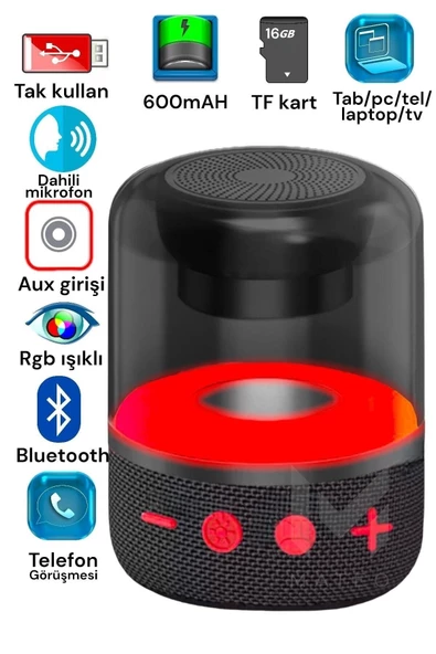 Pazariz Işıklı Bluetooth Hoparlör Ses Bombası Yüksek Ses Yeni Nesil 2023 Version Siyah ürün görseli 1