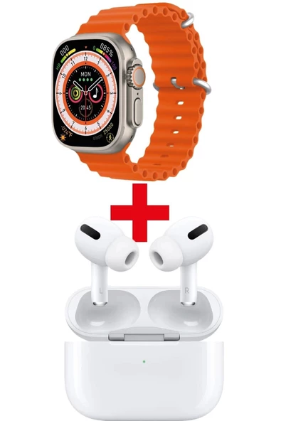 Pazariz Gs8 Watch 8 Ultra Akıllı Saat Turuncu Watch Inc Beyaz Pro4 Benzeri Bluetooth Kulaklık Hediye ürün görseli 1