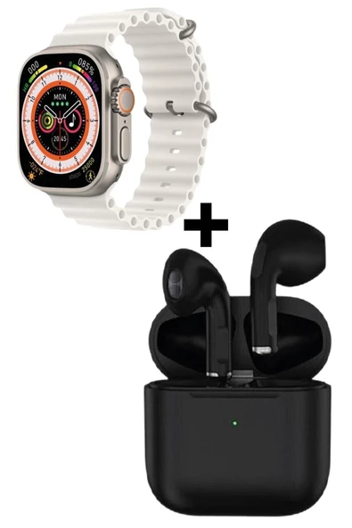 Pazariz Gs8 Watch 8 Ultra Akıllı Saat Beyaz Watch + Siyah Pro4 Benzeri Bluetooth Kulaklık Hediye ürün görseli 1