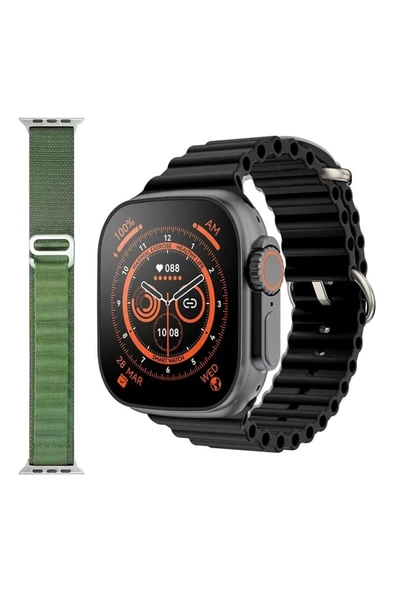 Pazariz Gs8 Watch 8 Ultra Akıllı Saat Siyah Türkçe Watch 2.02 Inc Yeşil Silikon Kordon Hediye ürün görseli 1