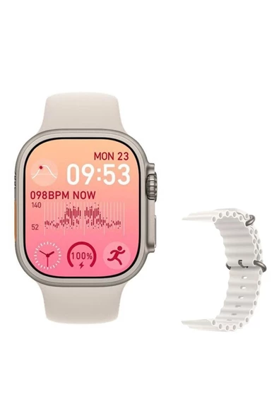 Pazariz Gs8 Watch 8 Ultra Akıllı Saat Beyaz Türkçe Watch 2.02 Inc Beyaz Slikon Kordon Hediye ürün görseli 1
