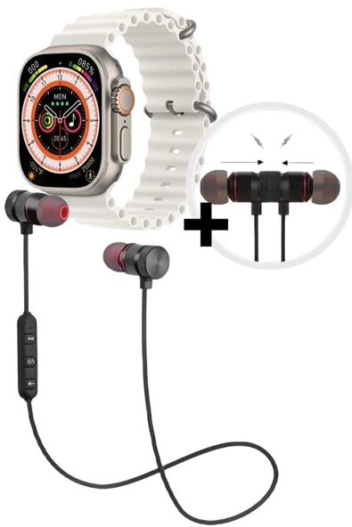 Pazariz Gs8 Watch 8 Ultra Akıllı Saat Beyaz Watch + Sport Bluetooth Kulaklık Hediye ürün görseli 1