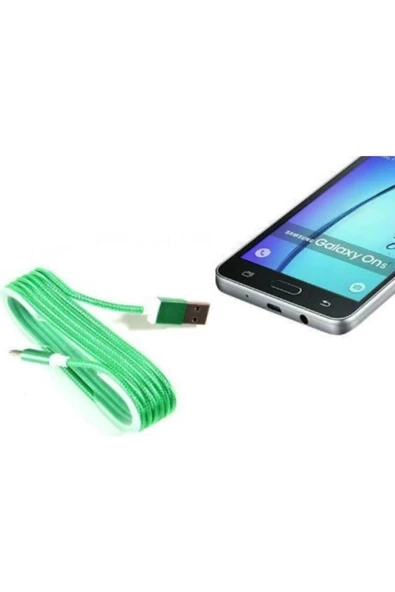 Pazariz Android Örgü Şeklinde Renkli Çelik Şarj Data Kablosu - Yeşil ürün görseli 1
