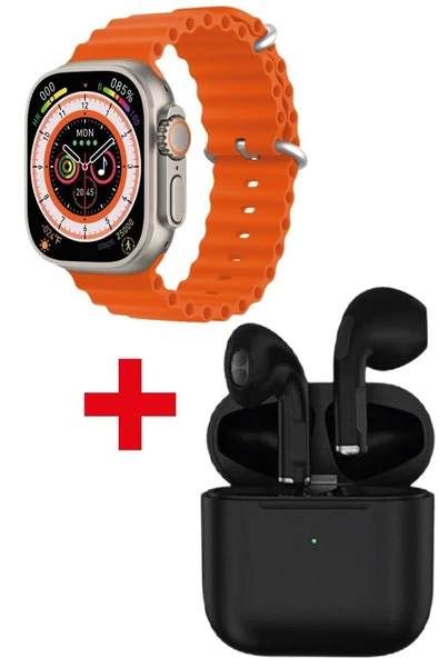 Pazariz Gs8 Watch 8 Ultra Akıllı Saat Turuncu Watch 2.02 Inc Siyah I12 Bluetooth Kulaklık Hediye ürün görseli 1