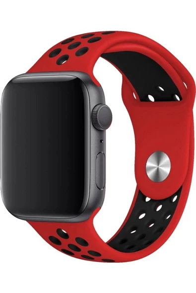 Pazariz Apple Watch Uyumlu8 45mm Ile Kayış Spor Delikli Silikon Sd01 Kordon Kırmızı-siyah ürün görseli 1