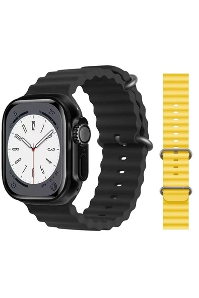Pazariz Gs8 Watch 8 Ultra Akıllı Saat Siyah Türkçe Watch 2.02 Inc Sarı Silikon Kordon Hediye ürün görseli 1
