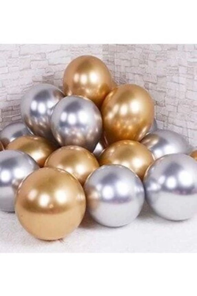 Pazariz 10 Adet Gümüş Ve Altın Rengi Parlak Metalik Krom Balon ürün görseli 1