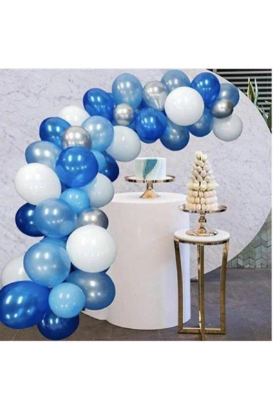 Pazariz Balon Parti 100 Adet Beyaz Mavi Gri Lacivert Metalik Balon Ve Balon Zinciri ürün görseli 1