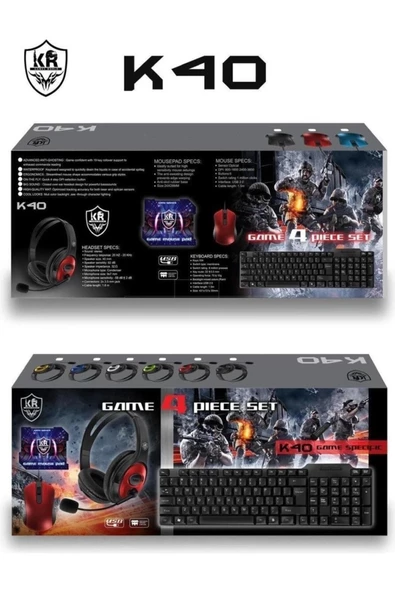 Pazariz ® K40 Oyuncu Kulaklık Klavye Mouse Ve Ped Takım Gaming Set ürün görseli 1