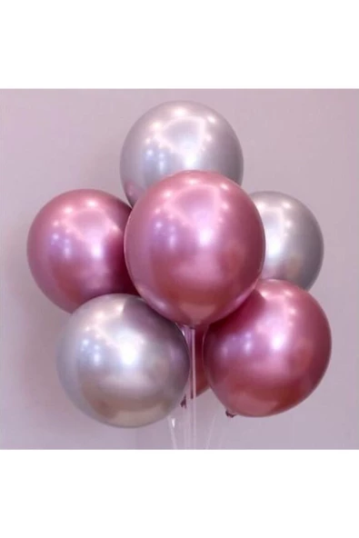 Pazariz Balon Parti Balonu Krom Balon Gümüş-pembe Balon 10 Adet ürün görseli 1
