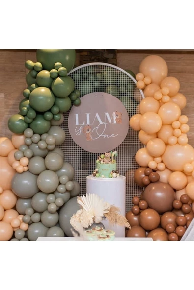 Pazariz Pastel Karamel Küf Yeşili Gri Ve Somon Balon Zinciri 100 Adet ürün görseli 1
