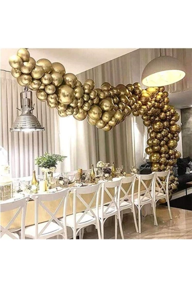 Pazariz Gold Renk Krom Balon 100 Adet Ve Balon Zinciri Seti 5 Metre ürün görseli 1