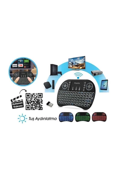 Pazariz ® Işıklı Kablosuz Şarjlı Mini Klavye Mouse Tv-tablet-xbox ürün görseli 1