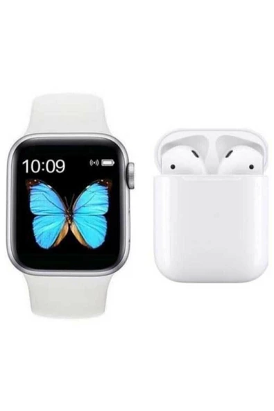 Pazariz Watch 6 Series Akıllı Saat + Beyaz I12  Bluetooth Kulaklık ürün görseli 1