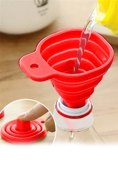 Pazariz Mini Silikon Katlanır Huni Kırmızı Huni ürün görseli 1