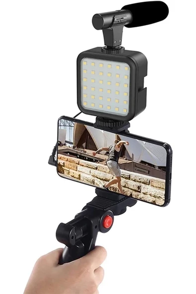 Pazariz Profesyonel Vlogging S Video Kiti Tripod fon LED Işık Telefon Tutucu Kumandalı Selfie Vlog Tiktok ürün görseli 1