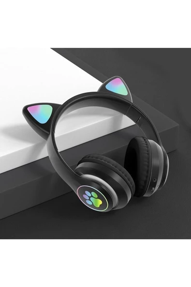 Pazariz Kart Girişli Fm Radyolu Led Işıklı Kablosuz Ve Kablolu Bluetooth Kedi Kulaklık 5.0v ürün görseli 1